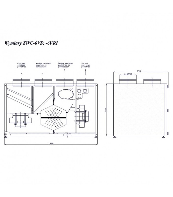 Wymiary rekuperatora ZWC-EC 6 RI N